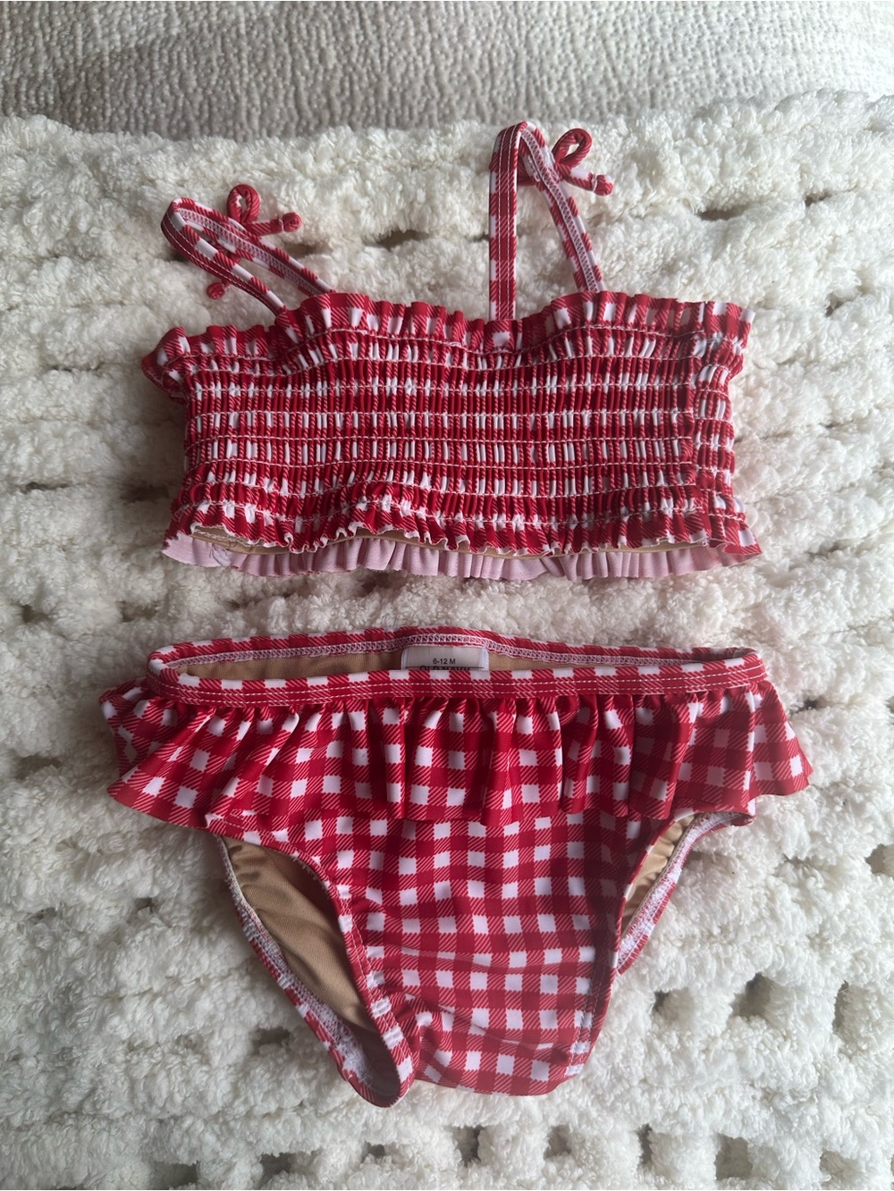 Red Gingham Smocked Two-Piece Bikini